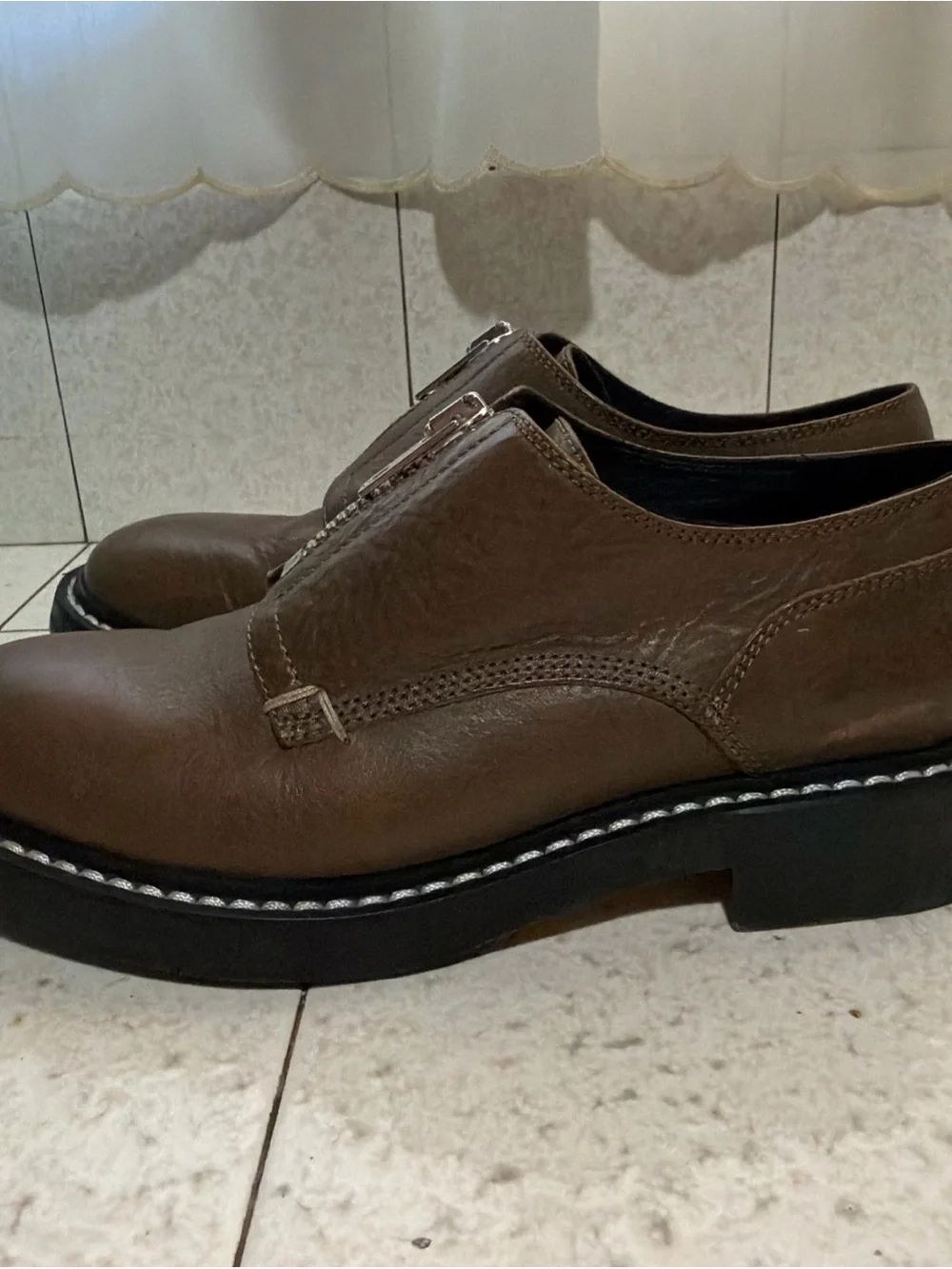 Rag & Bone Saxon Zip-Front Leather Loafer Brown 38.5/8